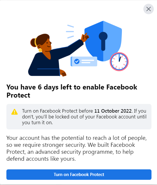 facebook notice of locking out